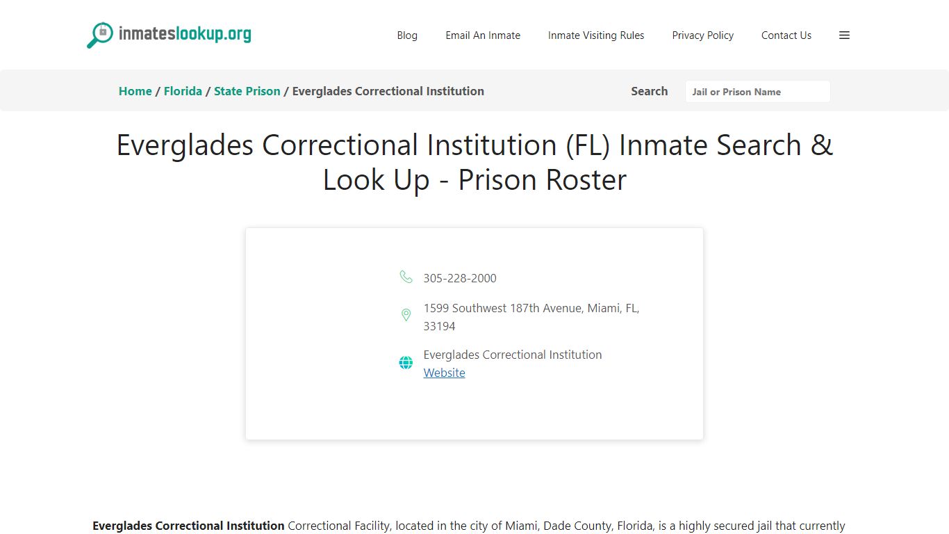 Everglades Correctional Institution (FL) Inmate Search & Look Up ...