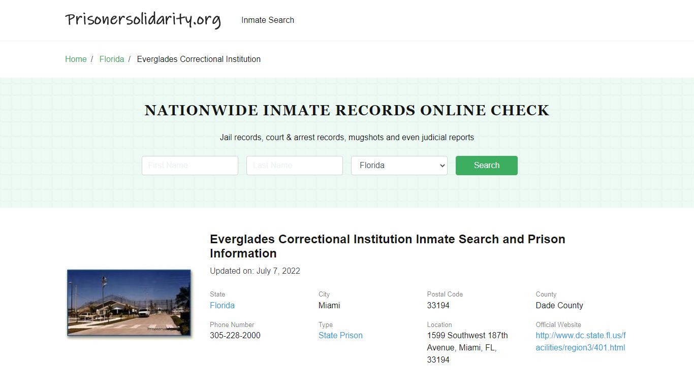 Everglades Correctional Institution Inmate Search, Visitation, Phone no ...