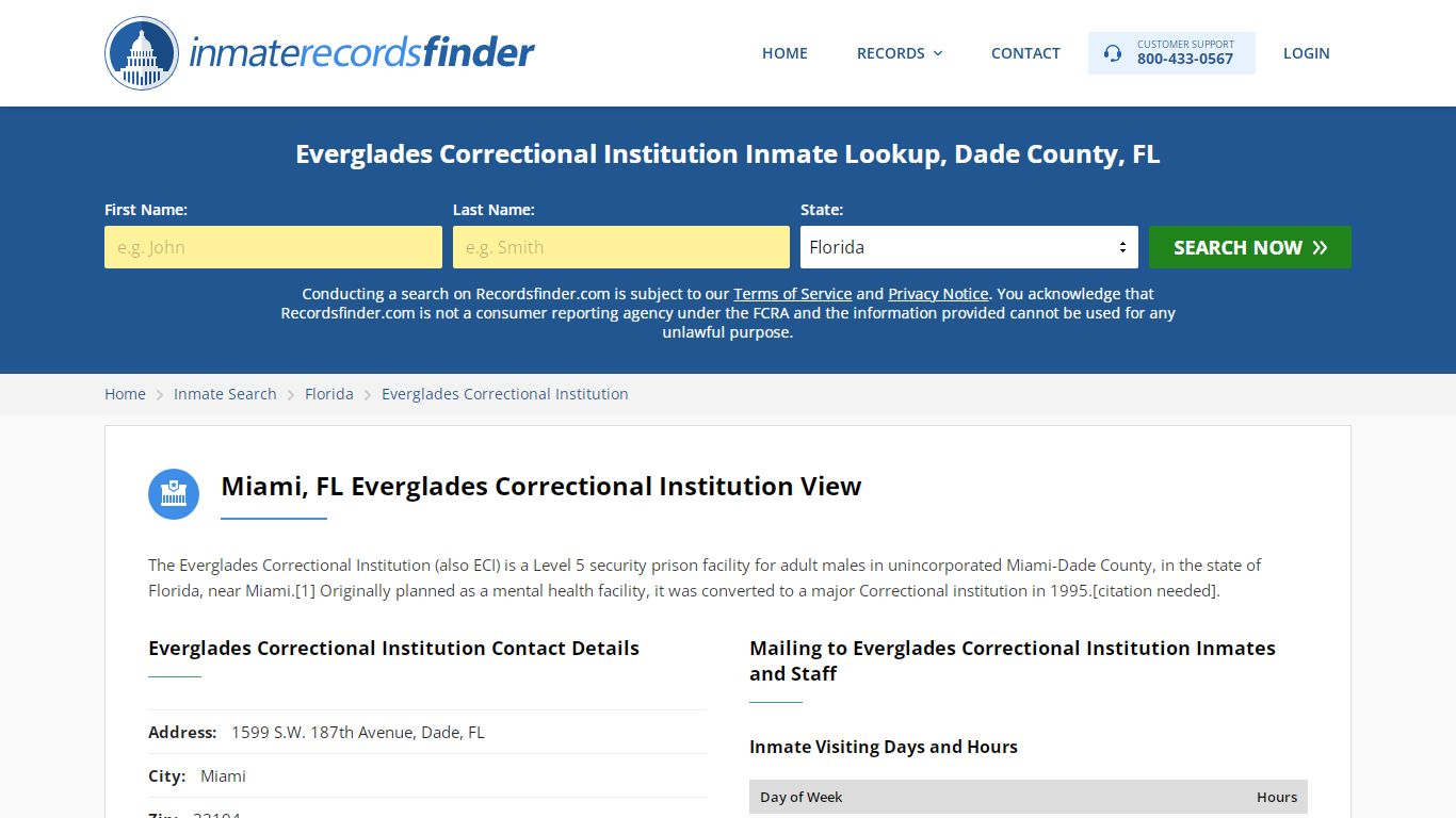 Everglades Correctional Institution Roster & Inmate Search, Dade County ...